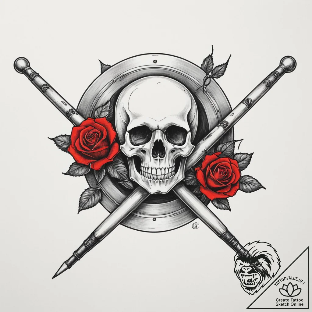Tattoo sketch a simple drum stick on one, a c... - tattoo sketch (№1755497687_0, 18.08.2025 06:14) — tattoovalue.net