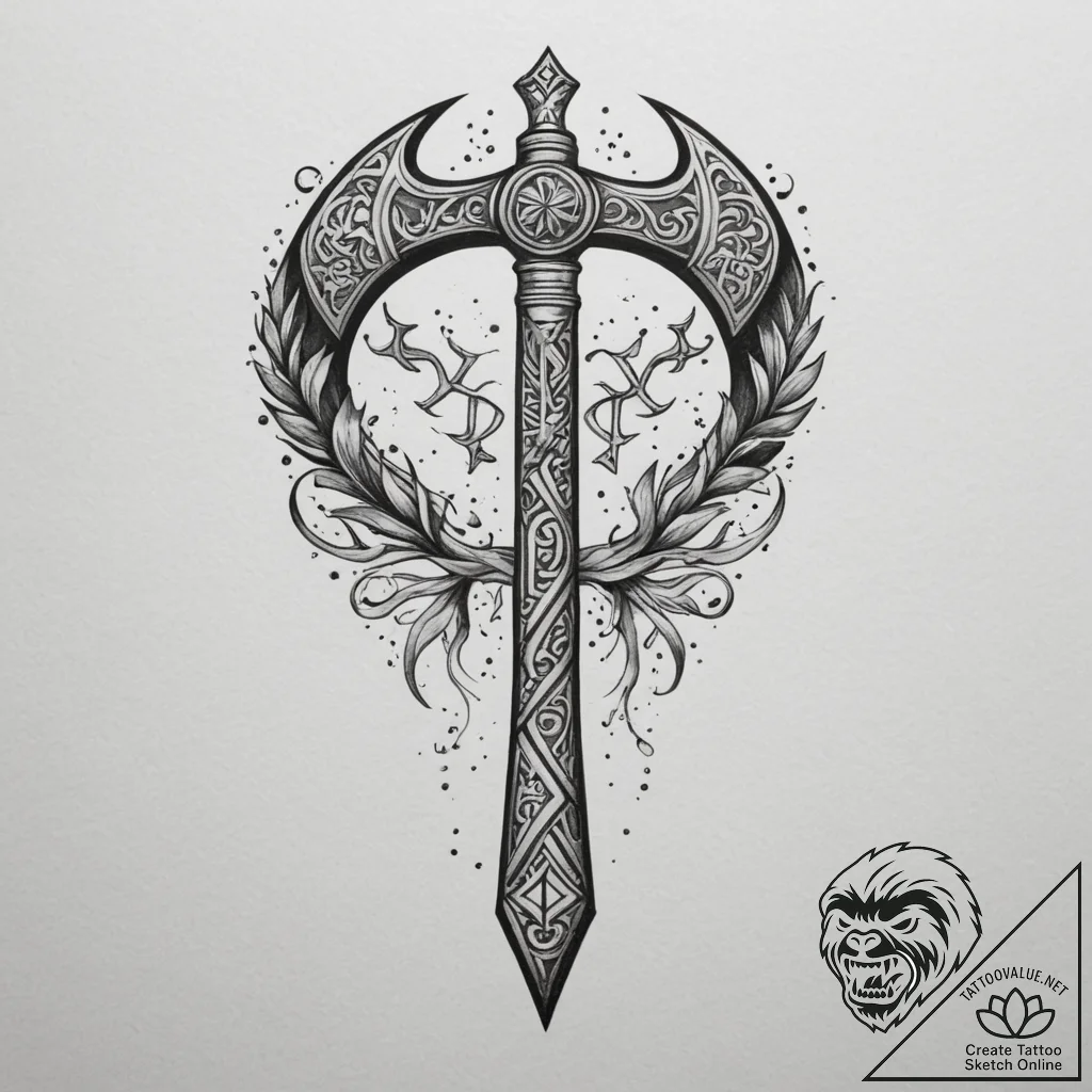 117. tattoo design: an "oud" rune intertwined... - tattoo sketch (№1755499691_0, 18.08.2025 06:48) — tattoovalue.net