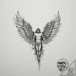 Icarus with melting wings, tattoo line art, m… – tattoo sketch (№1755500497_0, 18.08.2025 07:01) — tattoovalue.net