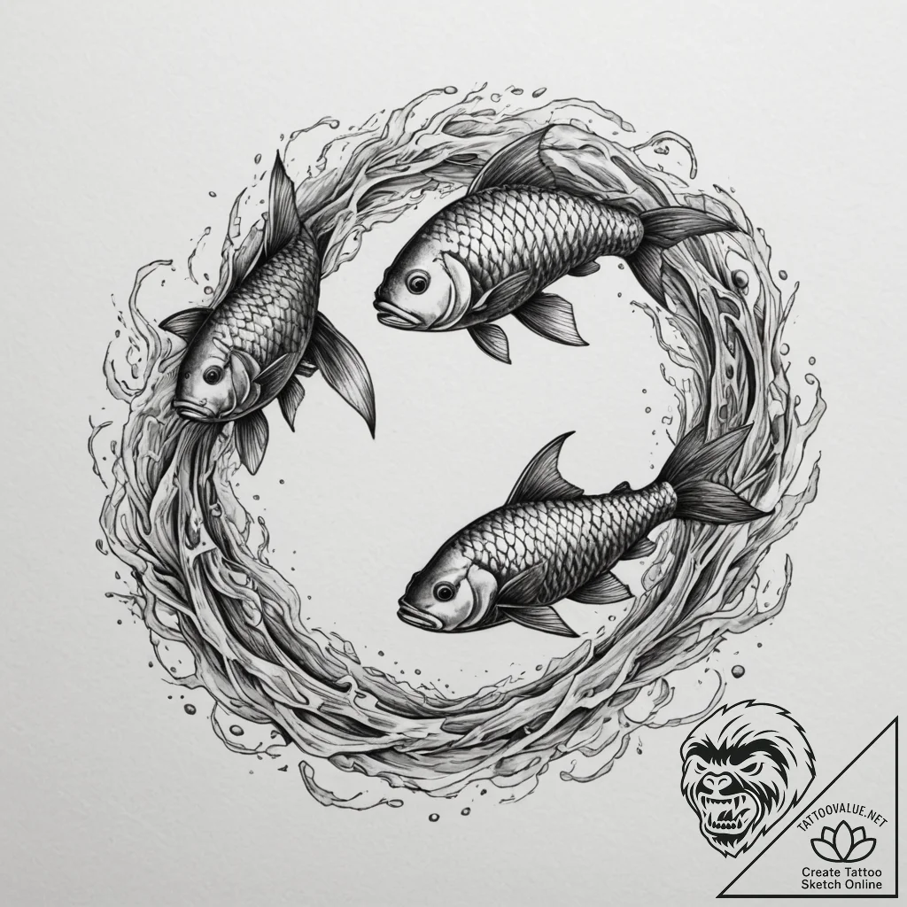 Tattoo design pisces fish dissolving into abs... - tattoo sketch (№1755501114_0, 18.08.2025 07:11) — tattoovalue.net