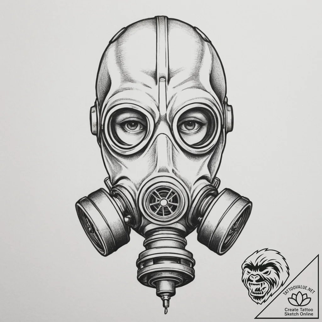 Gas mask, concept art for tattoo, soft whip s... - tattoo sketch (№1755501912_0, 18.08.2025 07:25) — tattoovalue.net