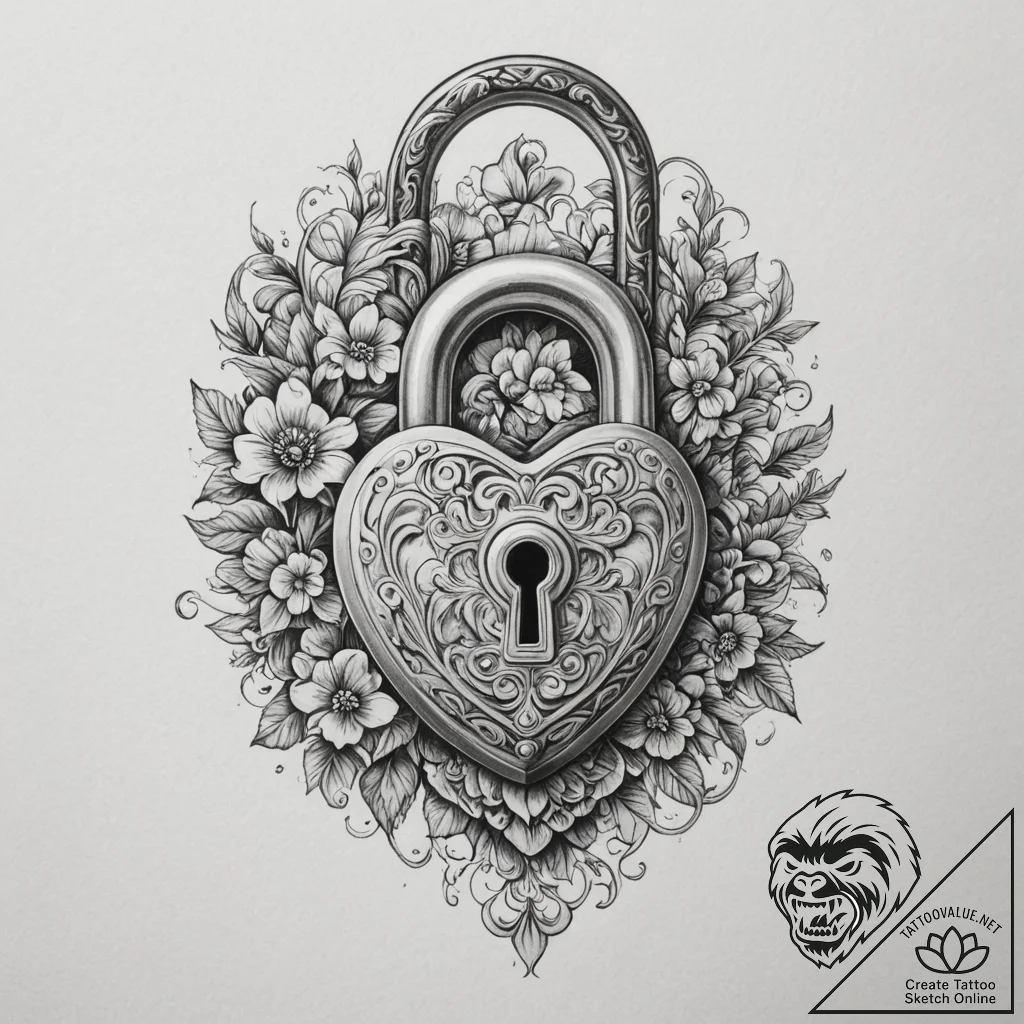 Tattoo design a padlock with a date engraved... - tattoo sketch (№1755502109_0, 18.08.2025 07:28) — tattoovalue.net