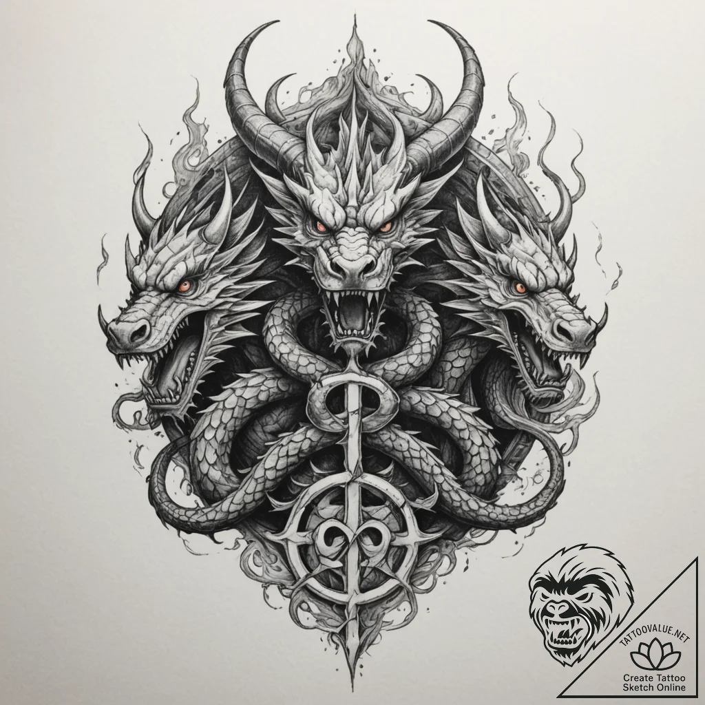 A powerful blackwork tattoo of the zmei goryn... - tattoo sketch (№1755502908_0, 18.08.2025 07:41) — tattoovalue.net