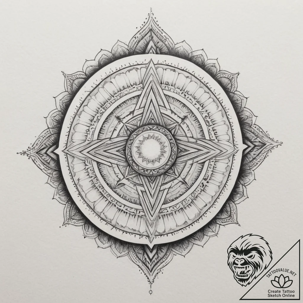 66. tattoo sketch: the rune "alatyr," depicte... - tattoo sketch (№1755503306_0, 18.08.2025 07:48) — tattoovalue.net