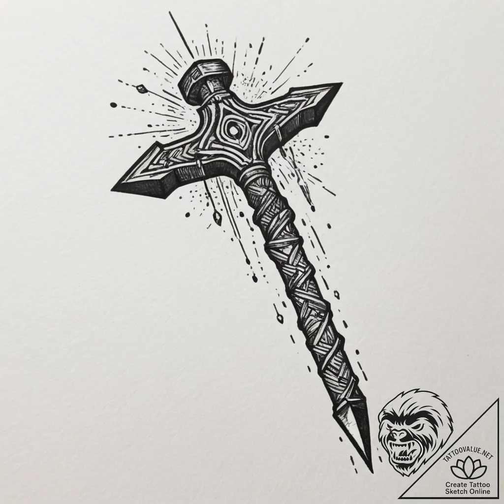 Tattoo sketch: stylized depiction of perun's... - tattoo sketch (№1755503512_0, 18.08.2025 07:51) — tattoovalue.net