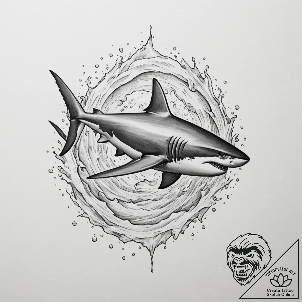 Tattoo design a shark, cutting through water,... - tattoo sketch (№1755503718_0, 18.08.2025 07:55) — tattoovalue.net