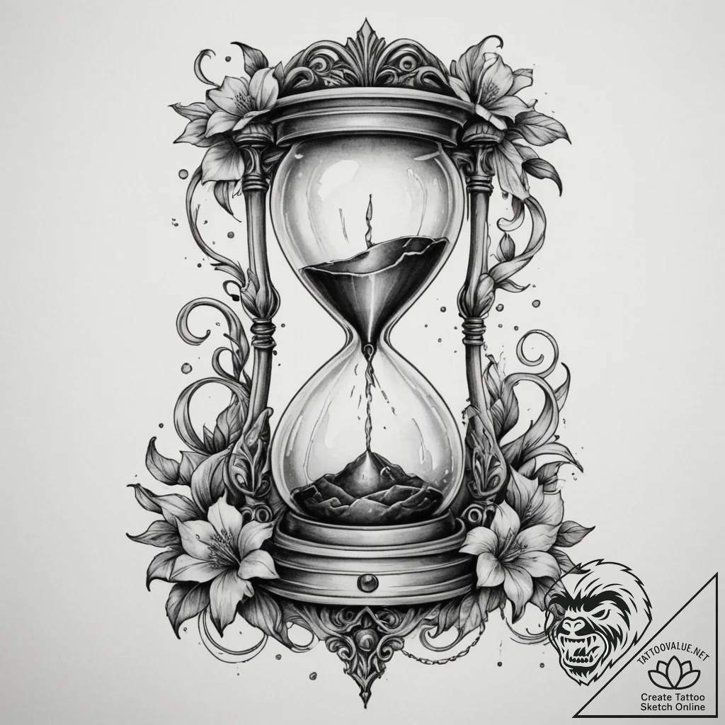 Tattoo design a broken clock or hourglass, wi... - tattoo sketch (№1755503917_0, 18.08.2025 07:58) — tattoovalue.net