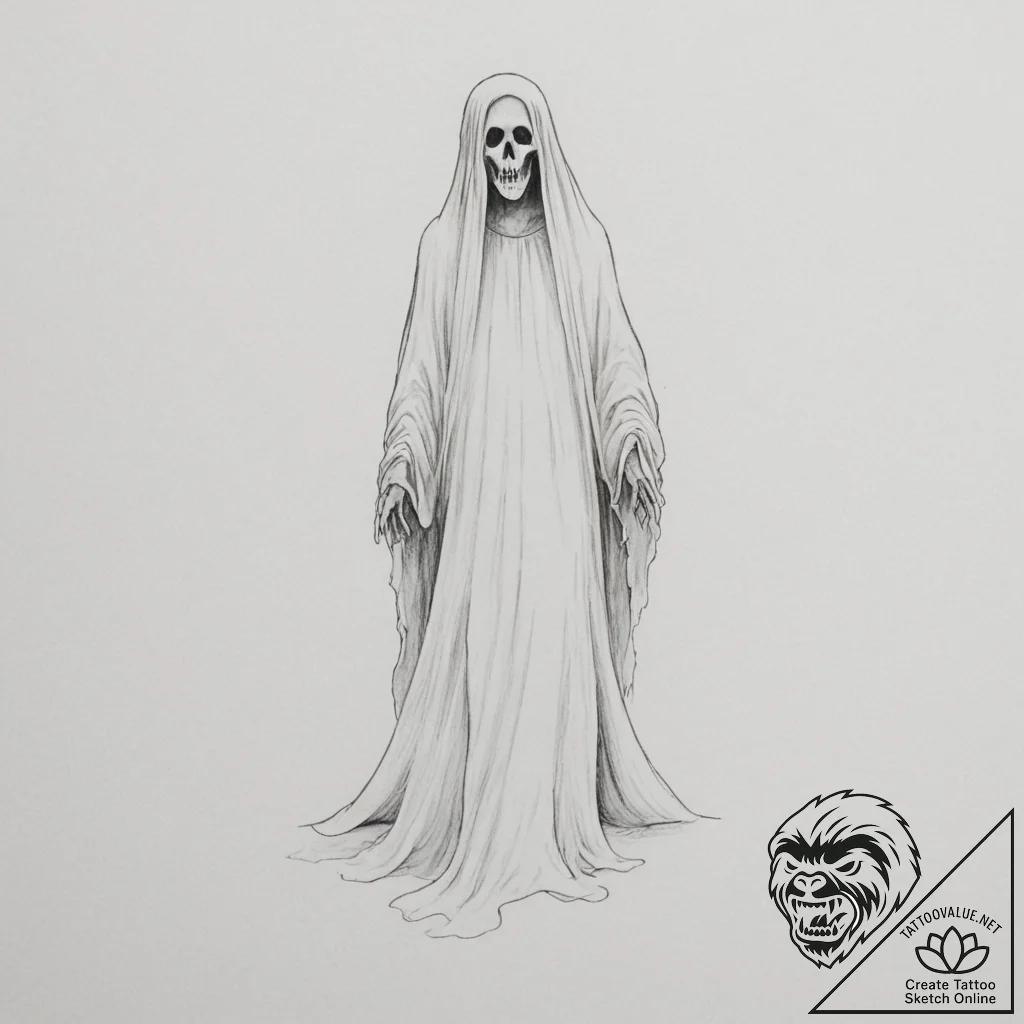 A ghostly apparition in a hallway - tattoo sketch (№1755504115_0, 18.08.2025 08:01) — tattoovalue.net