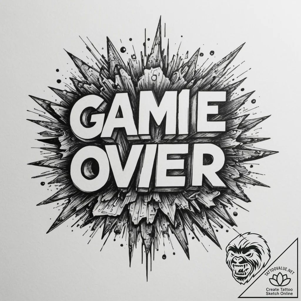 Tattoo sketch a "game over" message made of f... - tattoo sketch (№1755504511_0, 18.08.2025 08:08) — tattoovalue.net