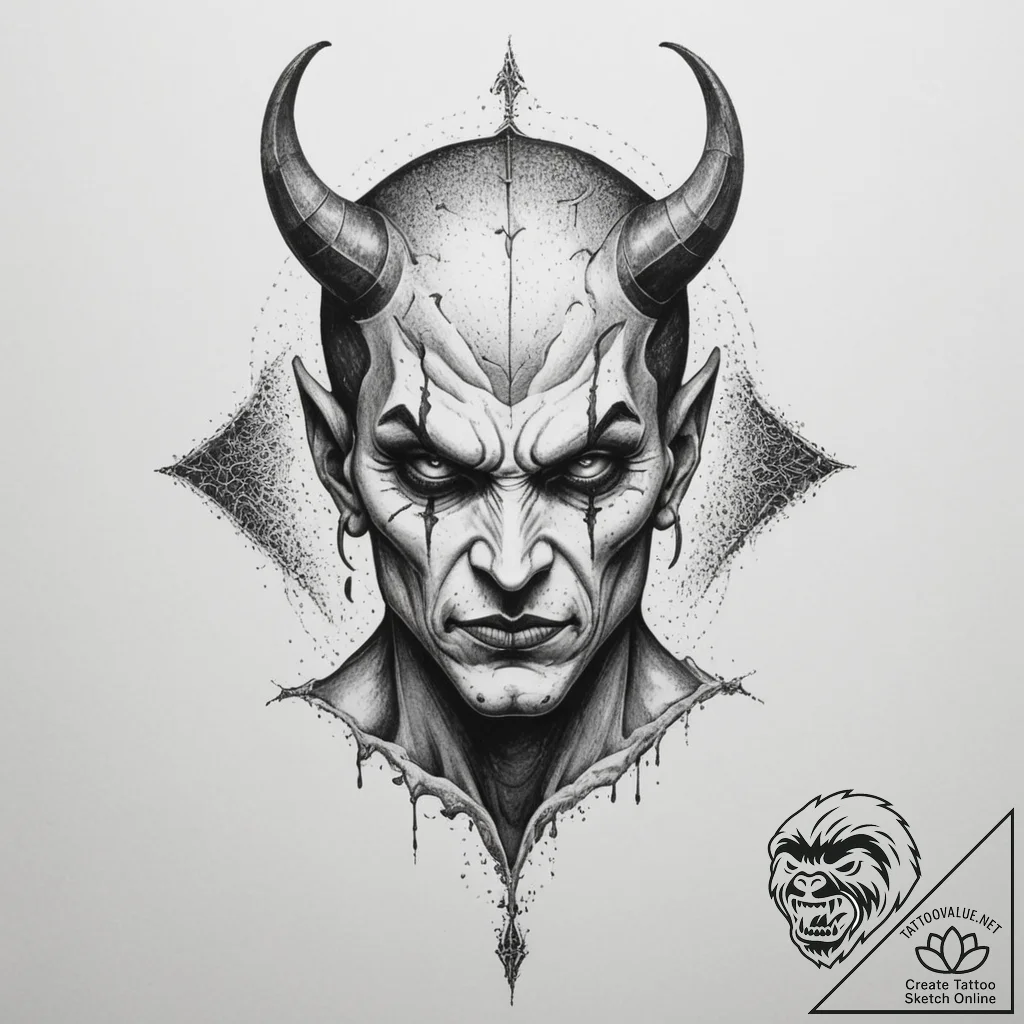 Devil, tattoo drawing outline, black and whit... - tattoo sketch (№1755506322_0, 18.08.2025 08:38) — tattoovalue.net