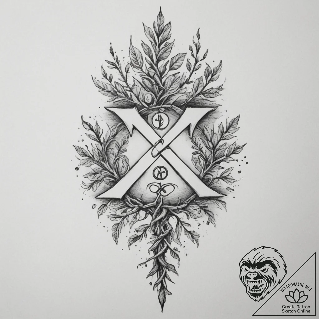 128. tattoo sketch: "rod" rune as a central e... - tattoo sketch (№1755508123_0, 18.08.2025 09:08) — tattoovalue.net