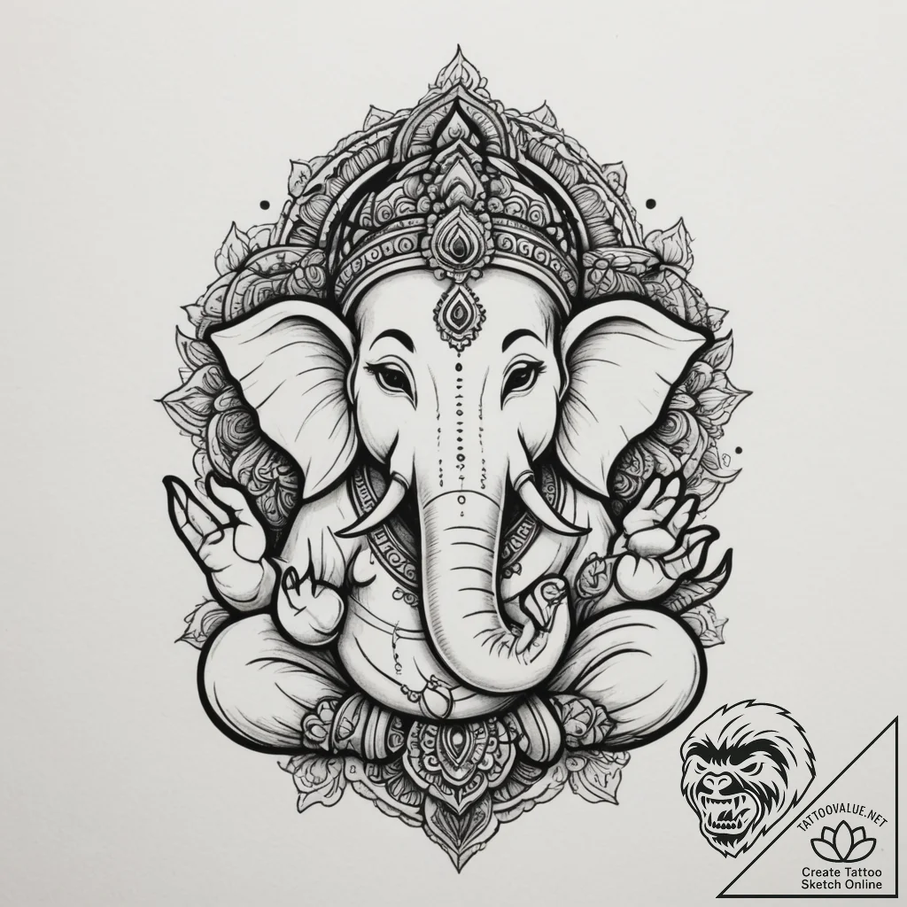 Ganesha, concept art for tattoo, blackwork ta... - tattoo sketch (№1755509346_0, 18.08.2025 09:29) — tattoovalue.net