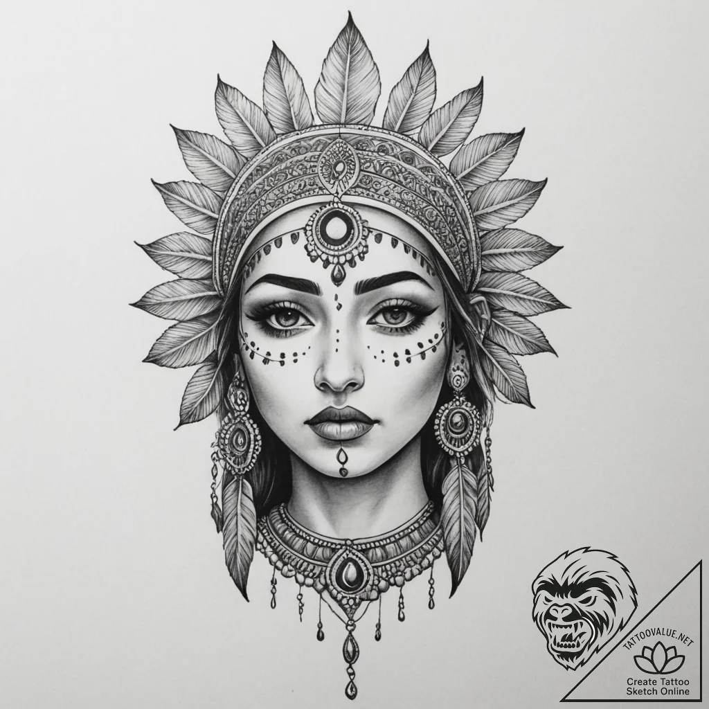 Indian - tattoo sketch (№1755510562_0, 18.08.2025 09:49) — tattoovalue.net