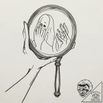 A hand mirror reflecting a ghostly figure, in… – tattoo sketch (№1755510761_0, 18.08.2025 09:52) — tattoovalue.net