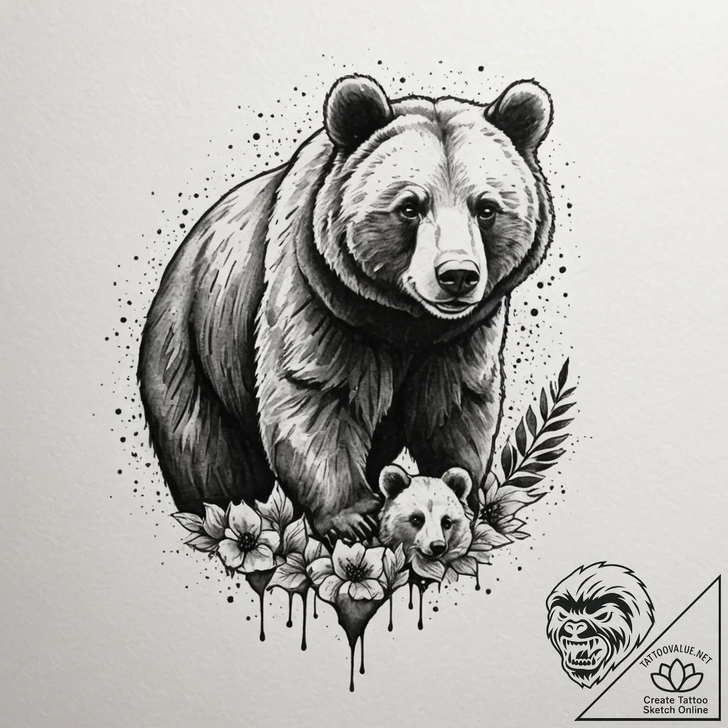 Tattoo sketch a "mama bear" or "papa bear" wi... - tattoo sketch (№1755511358_0, 18.08.2025 10:02) — tattoovalue.net