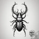 A stag beetle with ornate horns, concept art… – tattoo sketch (№1755511556_0, 18.08.2025 10:05) — tattoovalue.net