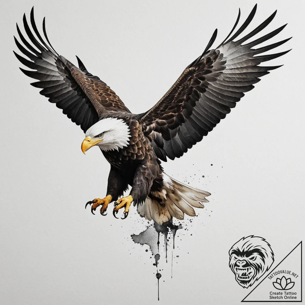 Tattoo design a majestic bald eagle in flight... - tattoo sketch (№1755511953_0, 18.08.2025 10:12) — tattoovalue.net