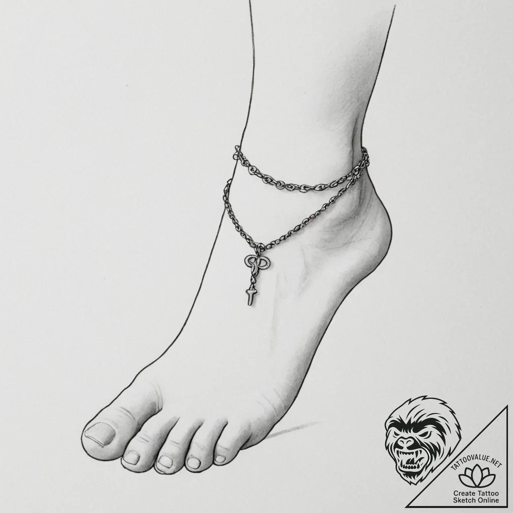 Tattoo sketch a foot with delicate ankle chai... - tattoo sketch (№1755512550_0, 18.08.2025 10:22) — tattoovalue.net