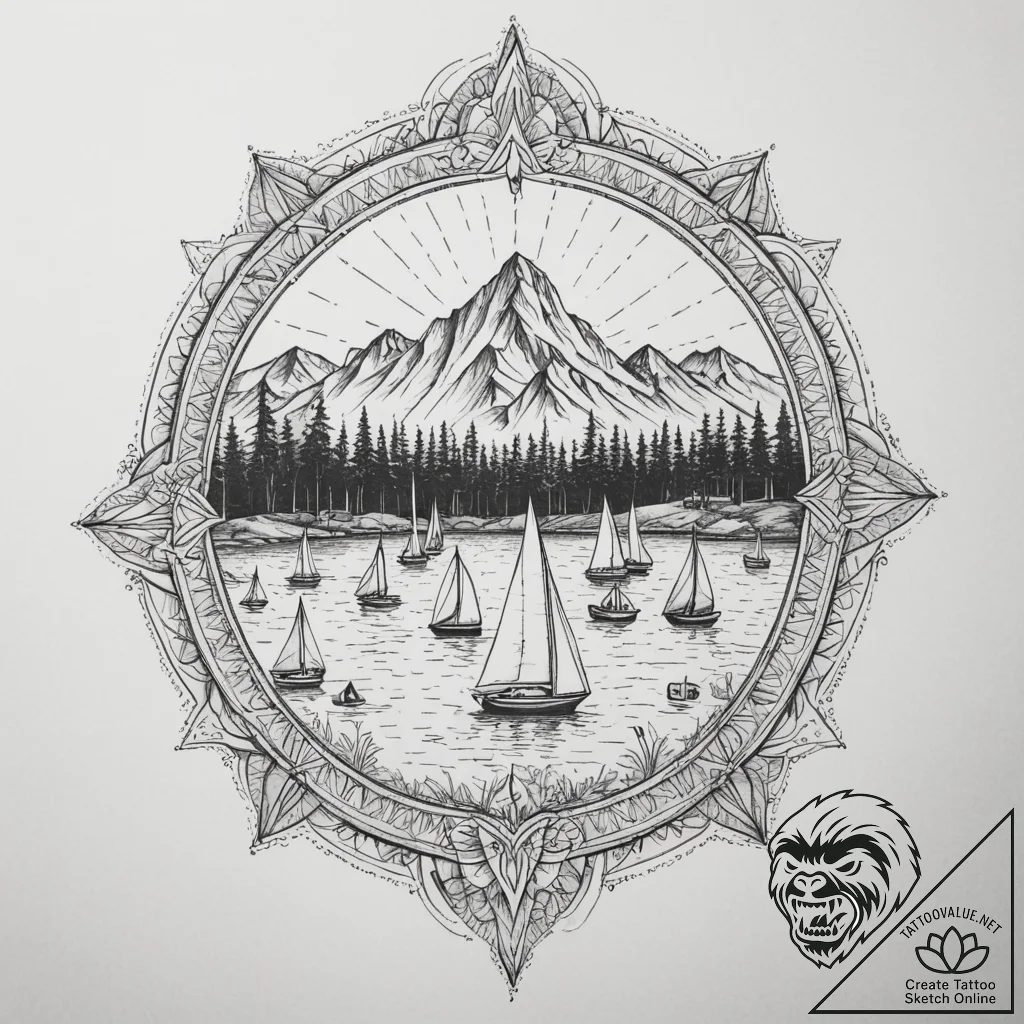 A shot of a harbor filled with sailboats, the... - tattoo sketch (№1755512949_0, 18.08.2025 10:29) — tattoovalue.net