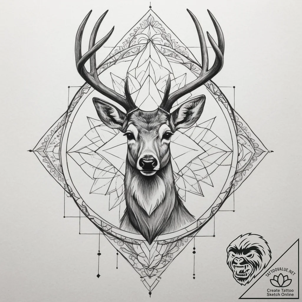 Deer, tattoo line art, black and white sketch... - tattoo sketch (№1755515330_0, 18.08.2025 11:08) — tattoovalue.net