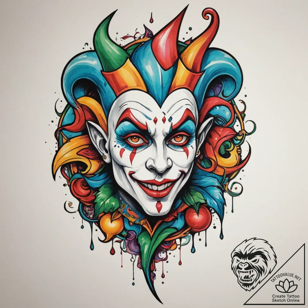 Jester, tattoo sketch design, new school tatt... - tattoo sketch (№1755516327_0, 18.08.2025 11:25) — tattoovalue.net