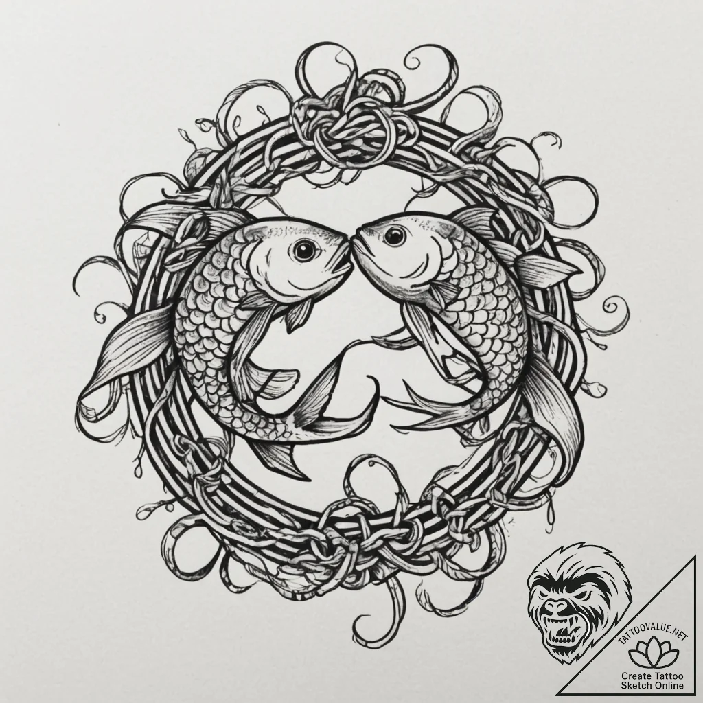 Tattoo design pisces fish, intertwined with c... - tattoo sketch (№1755518723_0, 18.08.2025 12:05) — tattoovalue.net