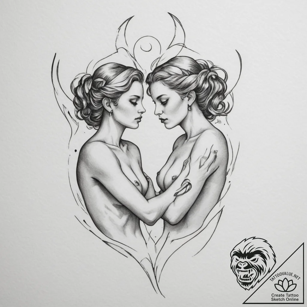 Tattoo sketch gemini twins, one made of light... - tattoo sketch (№1755518921_0, 18.08.2025 12:08) — tattoovalue.net