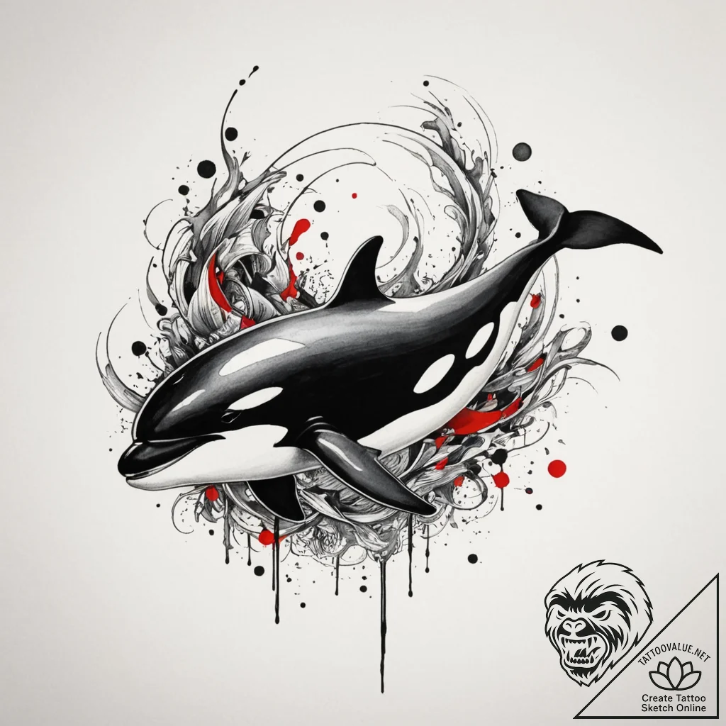 Killer whale, artistic tattoo sketch, trash p... - tattoo sketch (№1755519915_0, 18.08.2025 12:25) — tattoovalue.net