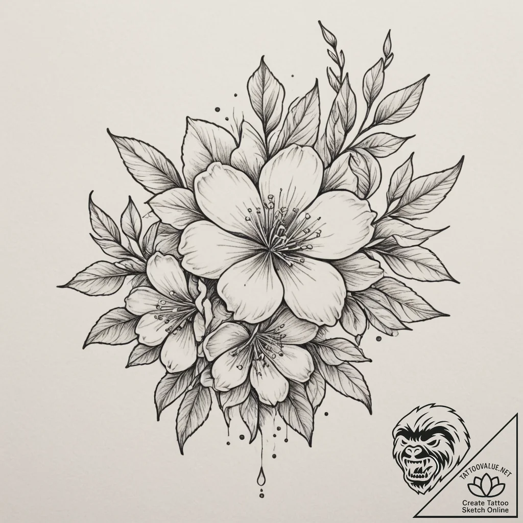 Sakura, tattoo drawing outline, linework tatt... - tattoo sketch (№1755520312_0, 18.08.2025 12:31) — tattoovalue.net