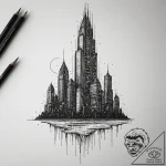 Tattoo design a futuristic city skyscraper wi… – tattoo sketch (№1755521708_0, 18.08.2025 12:55) — tattoovalue.net
