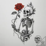 A skeleton watering a single living rose, tat… – tattoo sketch (№1755522312_0, 18.08.2025 13:05) — tattoovalue.net