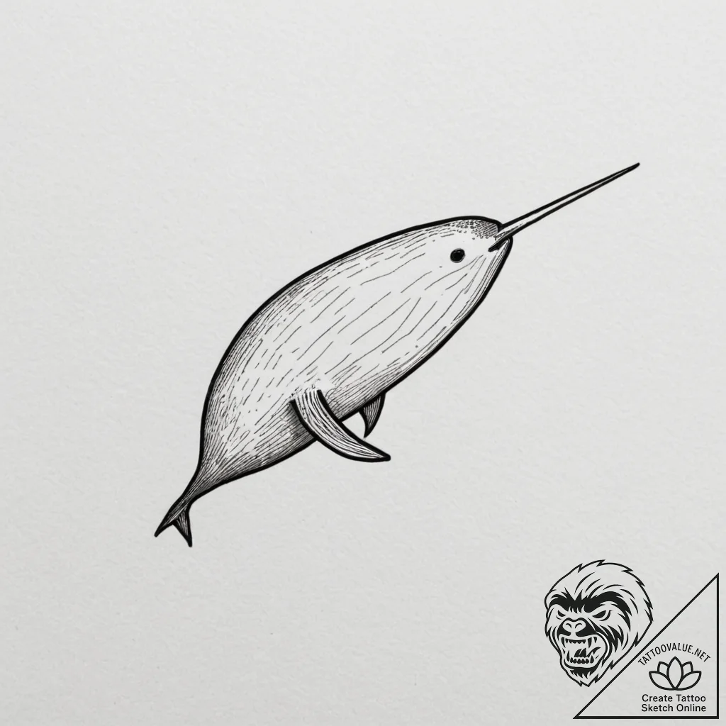 Narwhal, tattoo drawing outline, on a clean w... - tattoo sketch (№1755523509_0, 18.08.2025 13:25) — tattoovalue.net