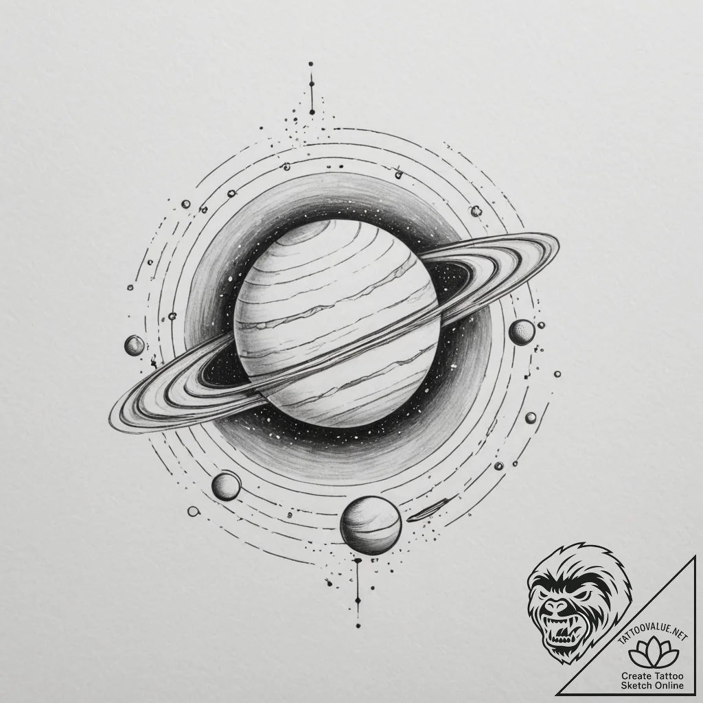 Saturn (planet), tattoo line art, soft whip s... - tattoo sketch (№1755539684_0, 18.08.2025 17:54) — tattoovalue.net