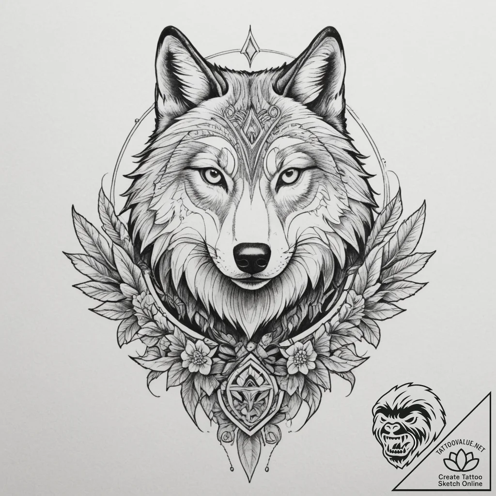 A sketch style tattoo of a wolf and a falcon,... - tattoo sketch (№1755539880_0, 18.08.2025 17:58) — tattoovalue.net