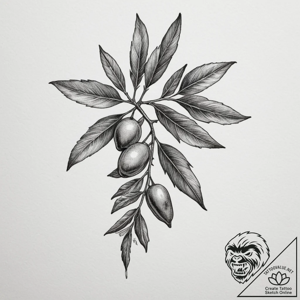 Olive branch, artistic tattoo sketch, soft wh... - tattoo sketch (№1755540865_0, 18.08.2025 18:14) — tattoovalue.net