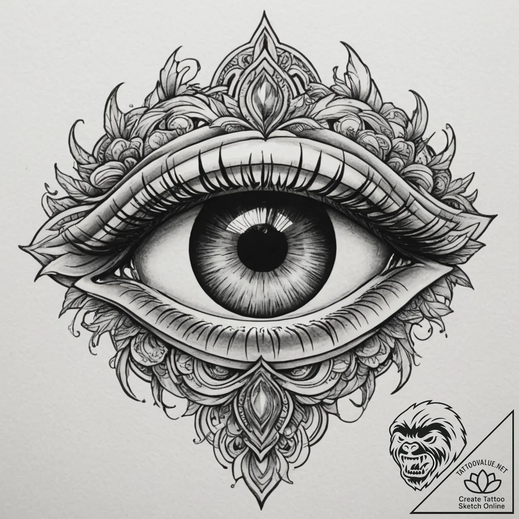 Tattoo design a powerful and serene eye, conv... - tattoo sketch (№1755543643_0, 18.08.2025 19:00) — tattoovalue.net