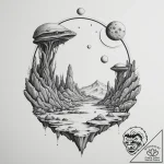 Tattoo sketch an alien landscape with strange… – tattoo sketch (№1755544439_0, 18.08.2025 19:13) — tattoovalue.net