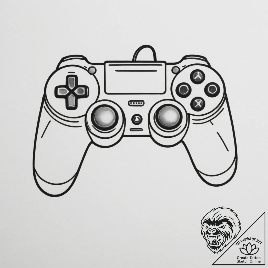 Tattoo design a clean outline of a game contr... - tattoo sketch (№1755545033_0, 18.08.2025 19:23) — tattoovalue.net