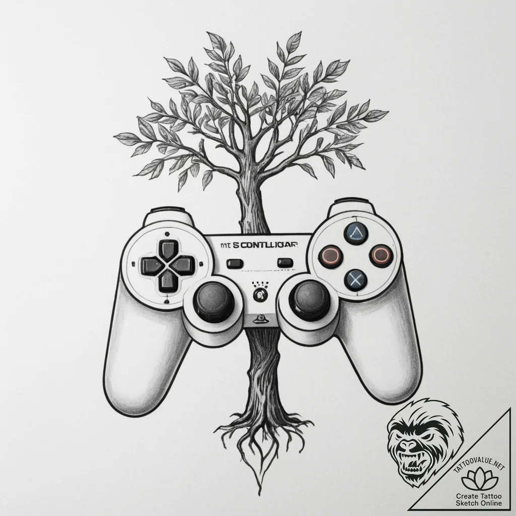 Tattoo sketch a controller's analog stick tra... - tattoo sketch (№1755545231_0, 18.08.2025 19:27) — tattoovalue.net