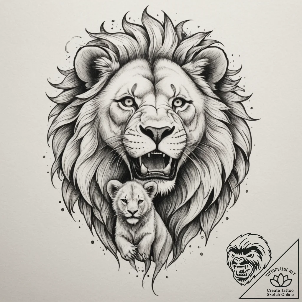 Tattoo design a powerful lion or bear protect... - tattoo sketch (№1755545826_0, 18.08.2025 19:37) — tattoovalue.net
