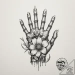 Robotic hand holding a real flower, ink illus… – tattoo sketch (№1755548208_0, 18.08.2025 20:16) — tattoovalue.net
