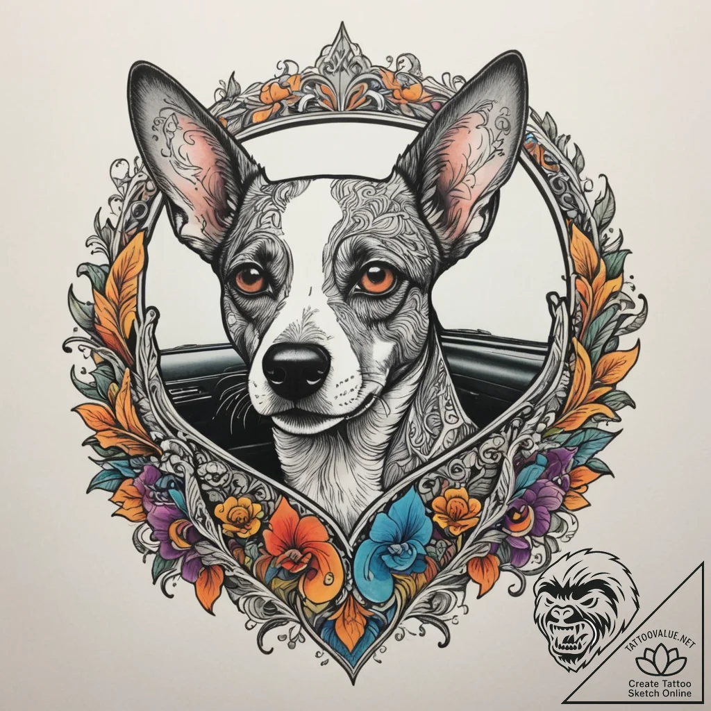 A dog with its head out of a car window, ears... - tattoo sketch (№1755548803_0, 18.08.2025 20:26) — tattoovalue.net
