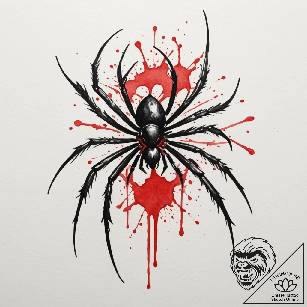 Spider, tattoo sketch design, black and red i... - tattoo sketch (№1755549992_0, 18.08.2025 20:46) — tattoovalue.net