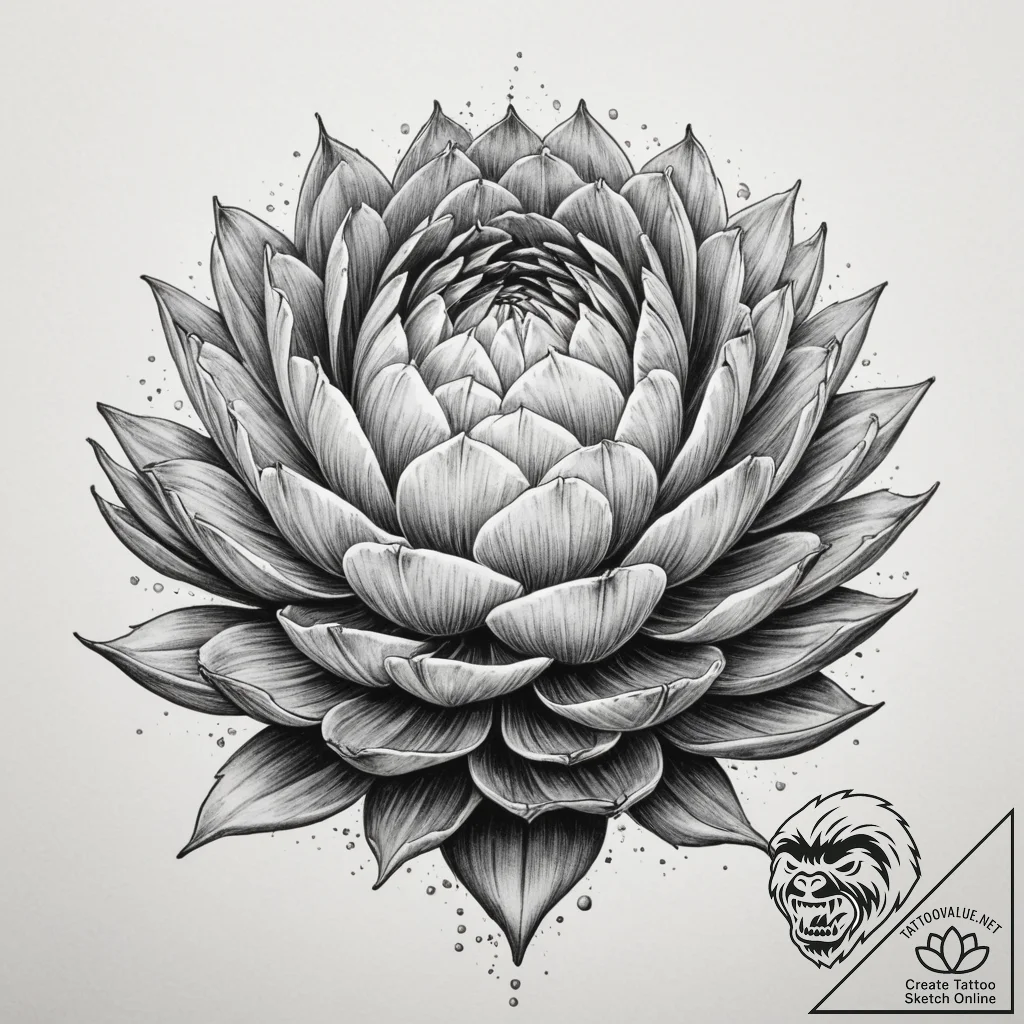 A close-up of a blooming artichoke flower., c... - tattoo sketch (№1755550190_0, 18.08.2025 20:49) — tattoovalue.net