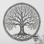 A graphic tattoo design featuring the tree of… – tattoo sketch (№1755550983_0, 18.08.2025 21:03) — tattoovalue.net