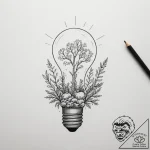 A lightbulb containing a tiny ecosystem – tattoo sketch (№1755551181_0, 18.08.2025 21:06) — tattoovalue.net