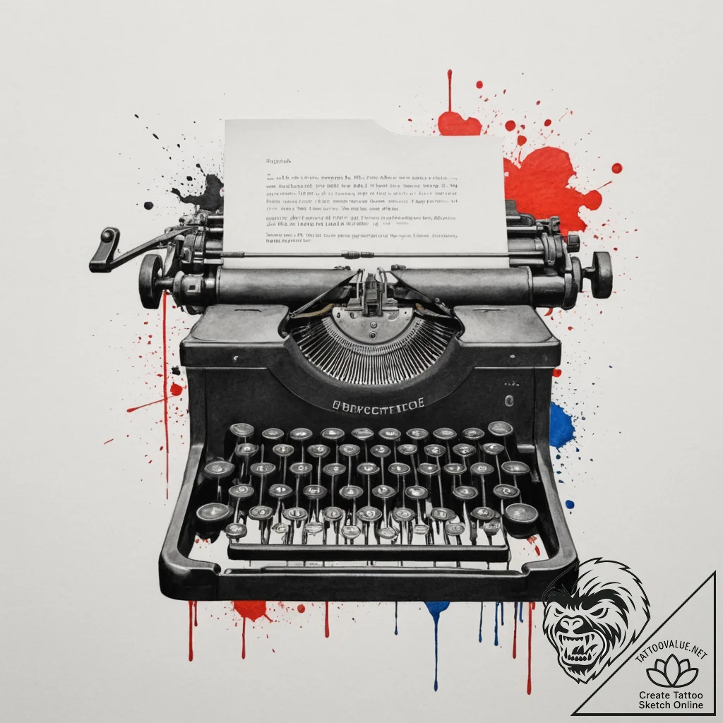 A close-up of a typewriter's keys, showing th... - tattoo sketch (№1755553758_0, 18.08.2025 21:49) — tattoovalue.net