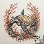 A sea turtle gracefully swimming over a vibra… – tattoo sketch (№1755554352_0, 18.08.2025 21:59) — tattoovalue.net