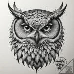 Tattoo design a powerful, unblinking owl’s ey… – tattoo sketch (№1755554749_0, 18.08.2025 22:05) — tattoovalue.net