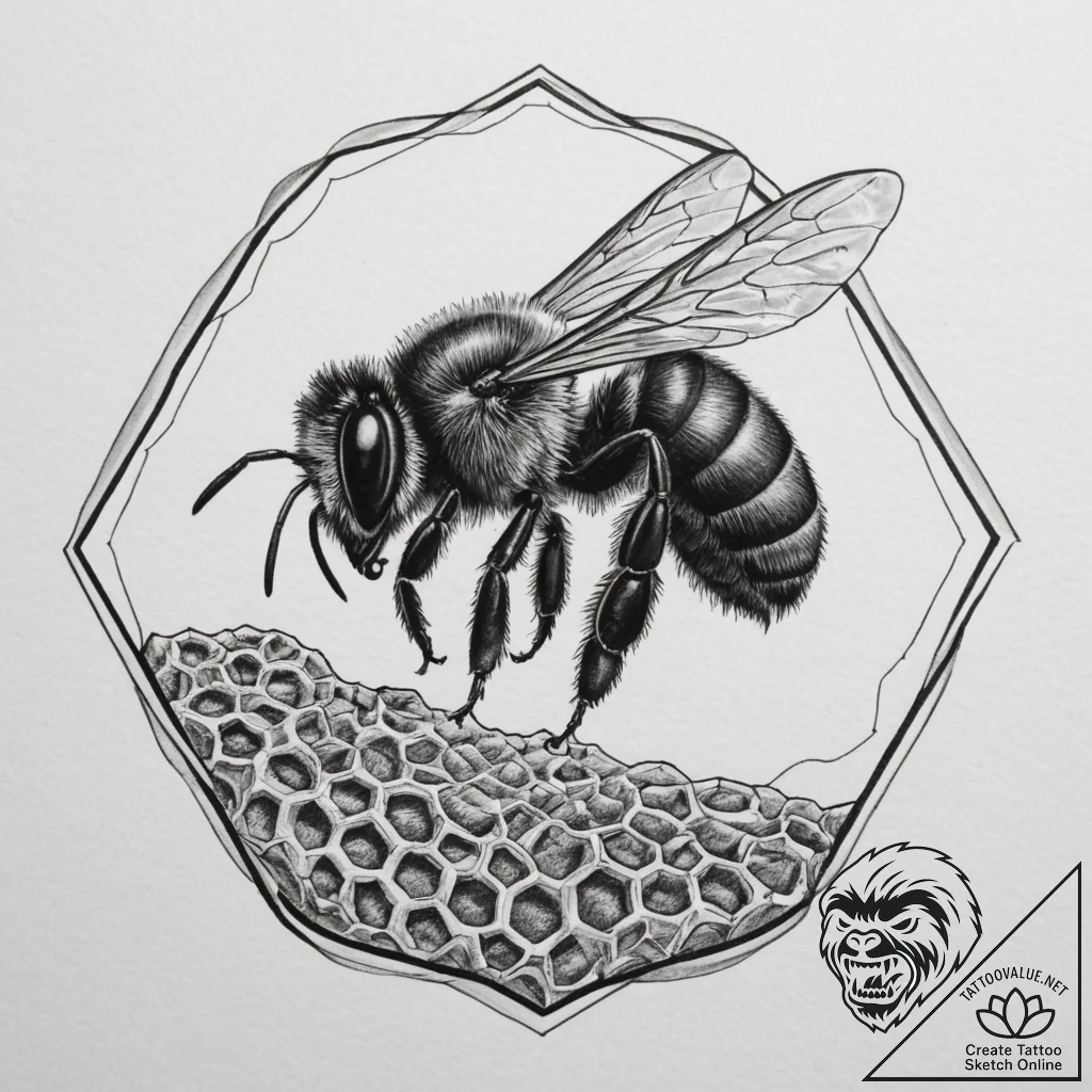 A beekeeper inspecting a honeycomb frame., ta... - tattoo sketch (№1755556146_0, 18.08.2025 22:29) — tattoovalue.net